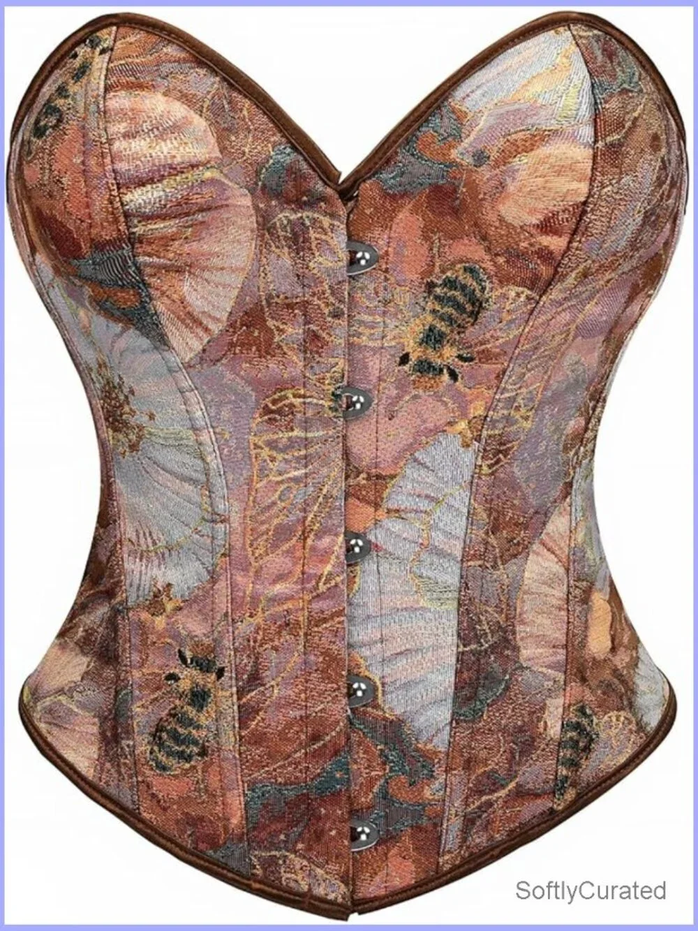 Vintage Floral Overbust Corset Top Lace Up Bustier Shapewear Boned Strapless